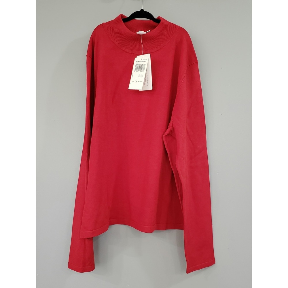 NEW RED $75 PETITE LARGE PENDLETON Mock Neck Silk Blend Long Sleeve